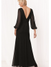 V Neckline Black Pleated Chiffon Mother Dress